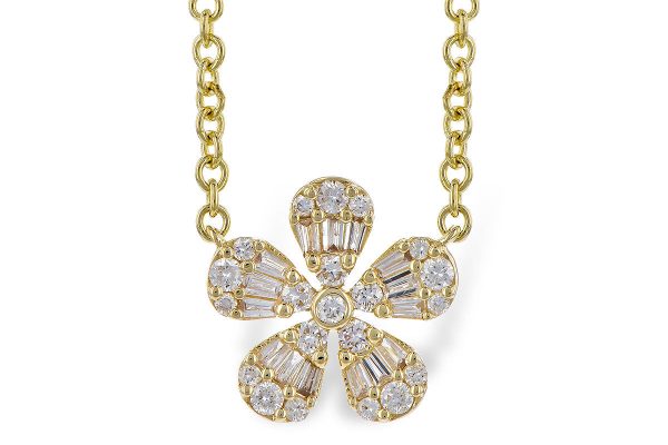 14K Yellow Gold 0.24ctw Baguette & Round Diamond Flower Necklace by Allison Kaufman Discount