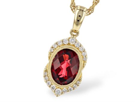 14K Yellow Gold 2.24ctw Garnet & Diamond Halo Necklace by Allison Kaufman For Sale