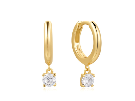 Gold Plated Cubic Zirconia Drop Huggie Hoop Earrings by Ania Haie Online