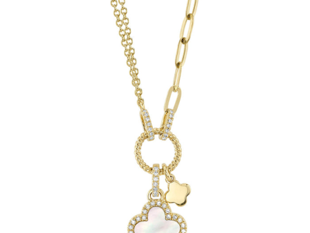 14K Yellow Gold 0.66ctw Mother of Pearl & Diamond Clover Necklace by Shy Creation Discount