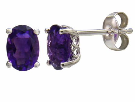 14K White Gold 1.57ctw Oval Amethyst Stud Earrings Supply