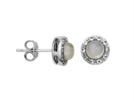 Sterling Silver Rainbow Moonstone & White Topaz Halo Stud Earrings by Samuel B. Hot on Sale