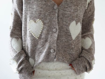 Lilah Pearl Heart Oversized Cardigan | Taupe Online Sale