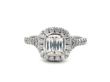 Estate 18K White Gold 1.13ct Cushion Diamond Halo Engagement Ring on Sale