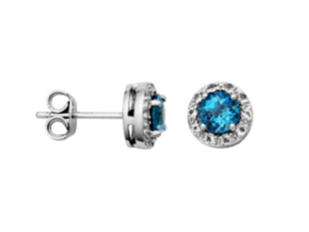 Sterling Silver London Blue Topaz & White Topaz Halo Stud Earrings by Samuel B. Sale