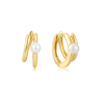 Gold Plated Pearl Double Huggie Hoop Earrings by Ania Haie For Discount