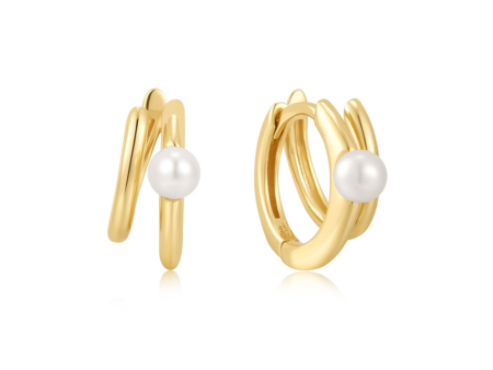 Gold Plated Pearl Double Huggie Hoop Earrings by Ania Haie For Discount