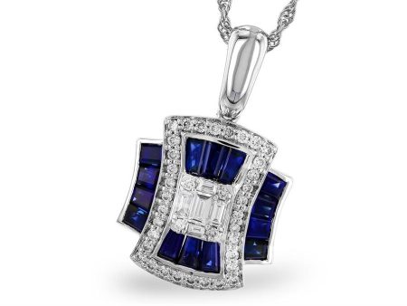 14K White Gold 1.10ctw Blue Sapphire & Diamond Cluster Necklace by Allison Kaufman Online Sale