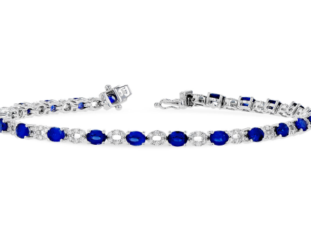 14K White Gold 9.70ctw Oval Blue Sapphire & Diamond Tennis Bracelet by Allison Kaufman For Cheap