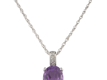 14K White Gold 1.21ctw Oval Amethyst & Diamond Drop Necklace Sale