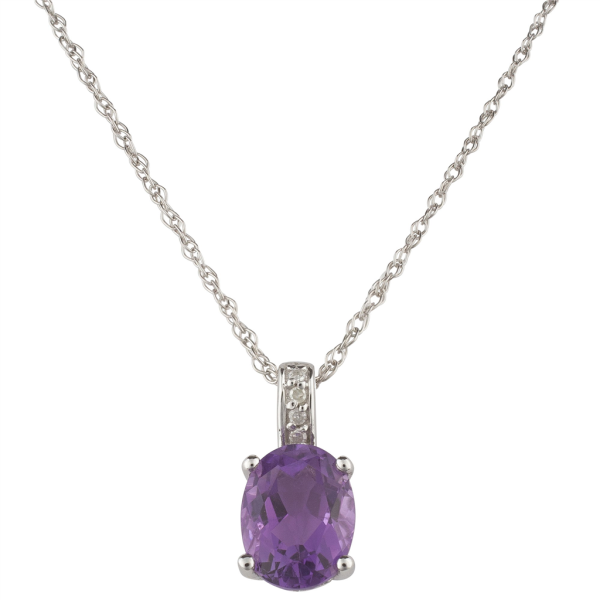 14K White Gold 1.21ctw Oval Amethyst & Diamond Drop Necklace Sale