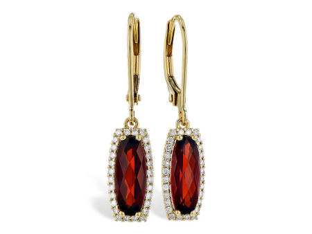 14K Yellow Gold 2.25ctw Garnet & Diamond Halo Drop Earrings by Allison Kaufman on Sale