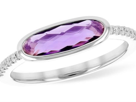 14K White Gold 1.02ctw Oval Amethyst & Diamond Ring by Allison Kaufman For Cheap