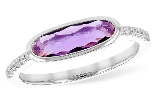 14K White Gold 1.02ctw Oval Amethyst & Diamond Ring by Allison Kaufman For Cheap