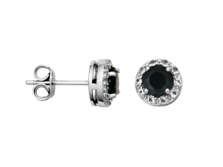 Sterling Silver Black Spinel & White Topaz Halo Stud Earrings by Samuel B. Cheap