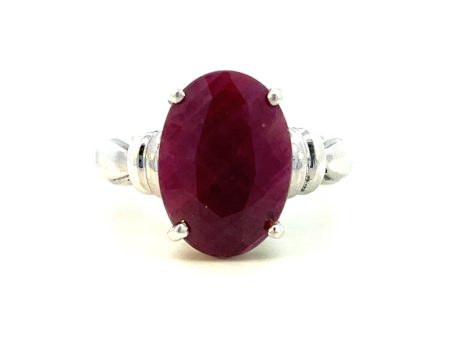 Estate Sterling Silver Oval Ruby Solitaire Ring For Cheap