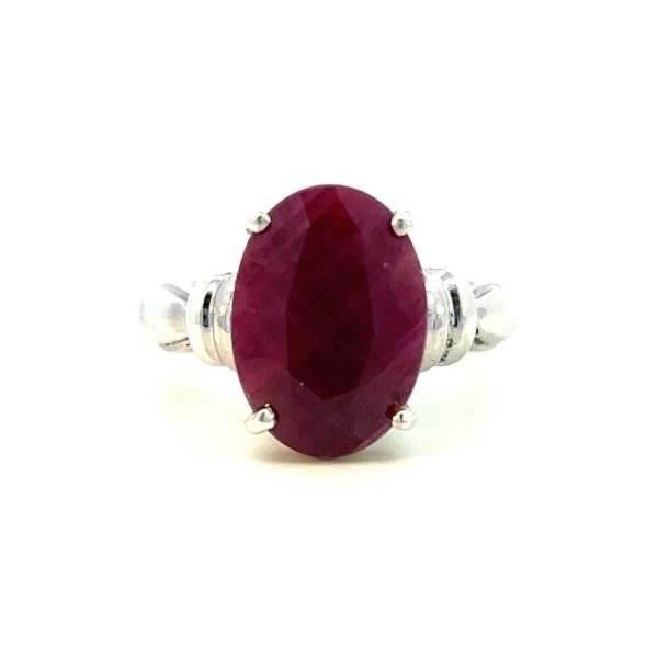 Estate Sterling Silver Oval Ruby Solitaire Ring For Cheap