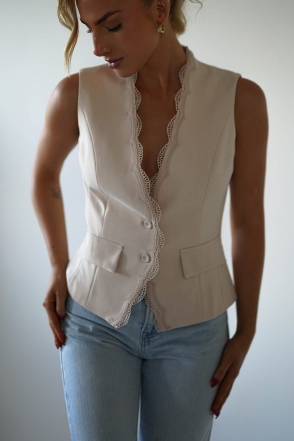 Rosha Lace Detail Waistcoat | Cream Online