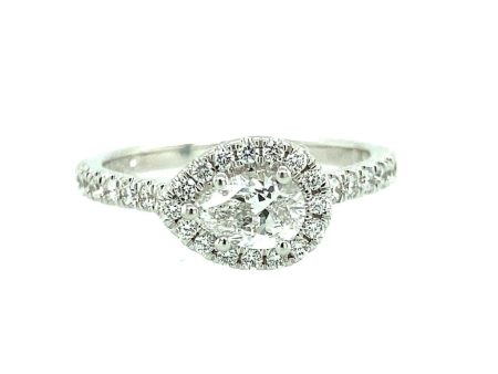 14K White Gold 0.83ct Pear Diamond Halo Engagement Ring Cheap