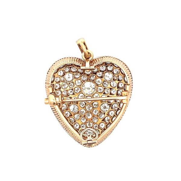 Estate Platinum & 14K Yellow Gold 11.98ctw Diamond Victorian Heart Pendant Brooch Sale