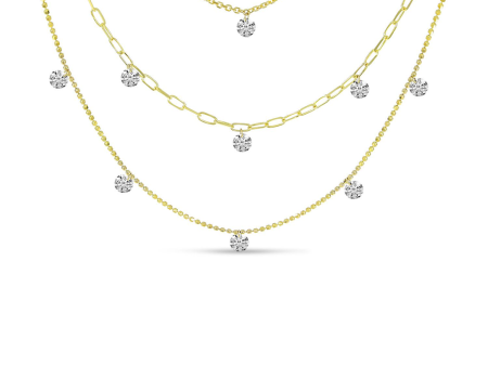 14K Yellow Gold 0.95ctw Diamond Triple Strand Station Necklace by Brevani Online