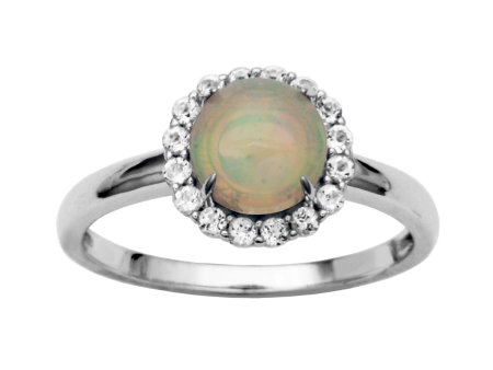 Sterling Silver Ethiopian Opal & White Topaz Halo Ring by Samuel B. Sale