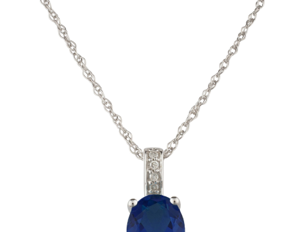 14K White Gold 0.92ctw Oval Blue Sapphire & Diamond Drop Necklace Supply