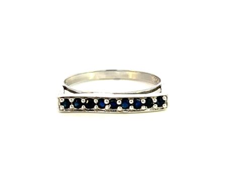 Estate Sterling Silver Blue Sapphire Bar Ring on Sale