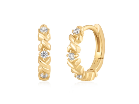 Gold Plated Cubic Zirconia Twist Huggie Hoop Earrings by Ania Haie Cheap