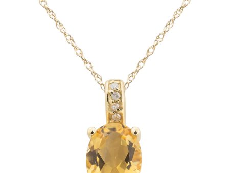 14K Yellow Gold 1.21ctw Oval Citrine & Diamond Drop Necklace For Discount