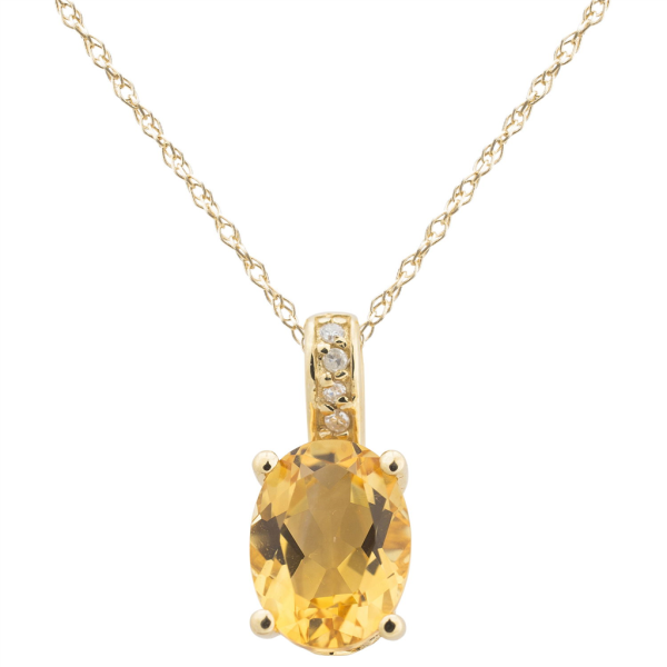 14K Yellow Gold 1.21ctw Oval Citrine & Diamond Drop Necklace For Discount