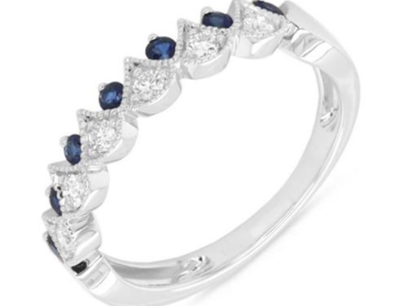 14K White Gold 0.41ctw Blue Sapphire & Diamond Multi Row Ring For Cheap