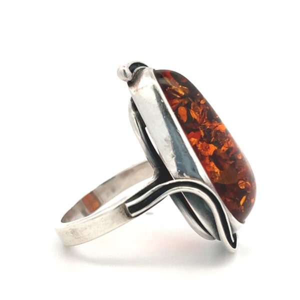 Estate Sterling Silver Hand Made Amber Solitaire Ring Discount