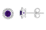 14K White Gold 0.54ctw Amethyst & Diamond Halo Stud Earrings Sale