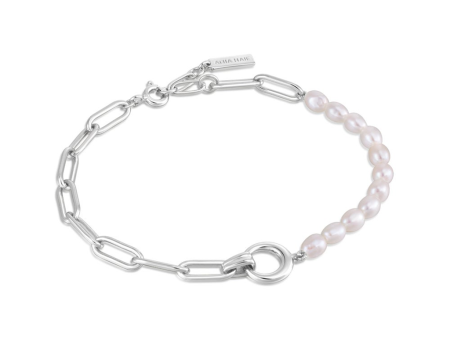 Sterling Silver Freshwater Pearl & Paperclilp Chain Bracelet by Ania Hiae For Cheap