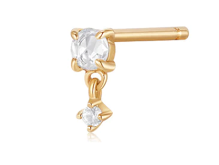 14K Yellow Gold Round White Sapphire Drop Stud Earrings by Aurelie Gi Cheap