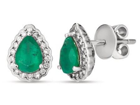 14K White Gold 1.21ctw Pear Emerald & Diamond Halo Stud Earrings by Le Vian For Cheap