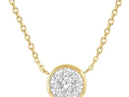 14K Yellow Gold 0.15ctw Round Diamond Cluster Necklace Online now