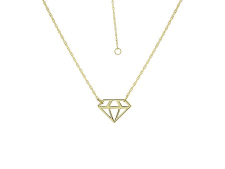 14K Yellow Gold Cut-Out Diamond Shaped Pendant Necklace by Midas Chain Fashion