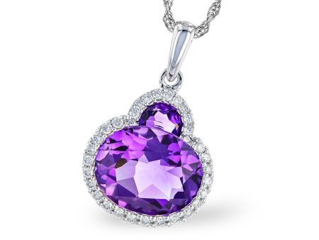 14K White Gold 2.42ctw Oval Amethyst & Diamond Halo Necklace by Allison Kaufman Sale