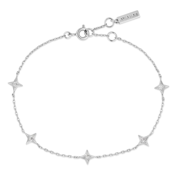 Sterling Silver Cubic Zirconia Star Station Bracelet by Ania Haie For Discount