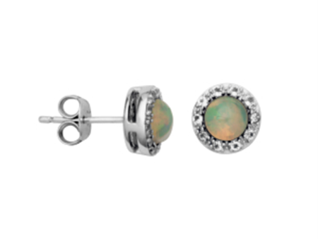 Sterling Silver Ethiopian Opal & White Topaz Halo Stud Earrings by Samuel B. on Sale