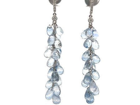 18K White Gold 30.68ctw Briolette Blue Sapphire & Diamond Drop Earrings For Cheap