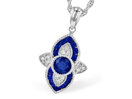 14K White Gold 0.70ctw Blue Sapphire & Diamond Drop Necklace by Allison Kaufman Discount