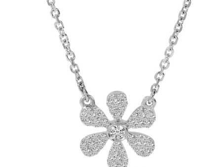 14K White Gold 0.15ctw Diamond Flower Necklace Cheap