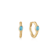 14K Gold Plated Oval SyntheticTurquoise Huggie Hoop Earrings by Ania Haie Supply