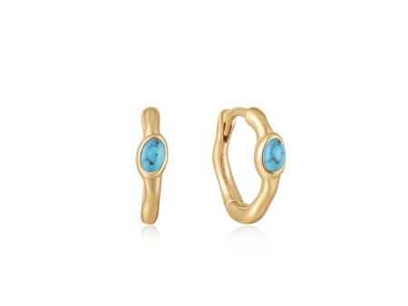 14K Gold Plated Oval SyntheticTurquoise Huggie Hoop Earrings by Ania Haie Supply