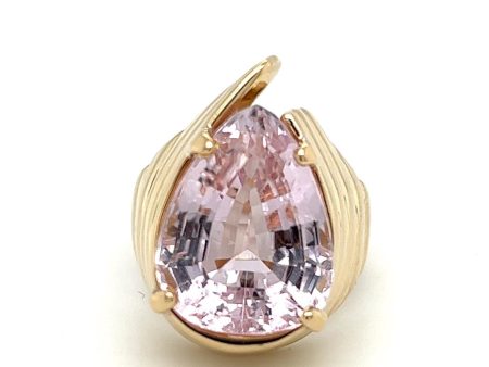 Estate 14K Yellow Gold 13.86ctw Pear Pink Kunzite Solitaire Ring Supply