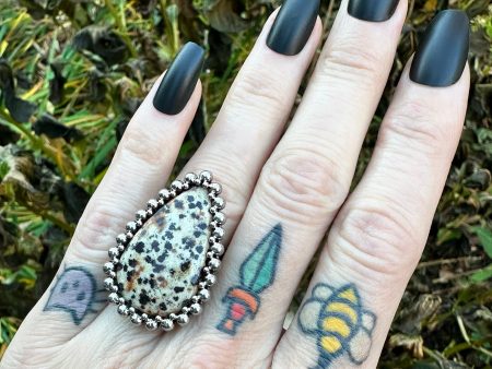 GEMSTONE 2023 Dalmatian Jasper Teardrop Ring: Size 7 Fashion