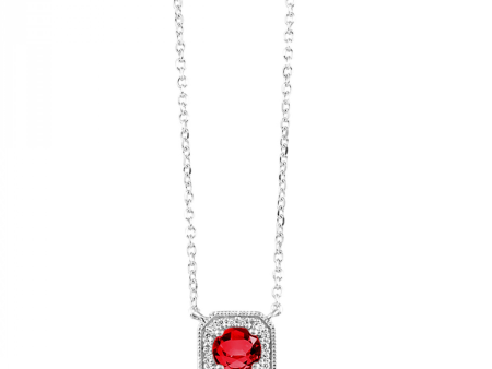 10K White Gold 0.65ctw Round Garnet & Diamond Halo Vintage Style Necklace Supply